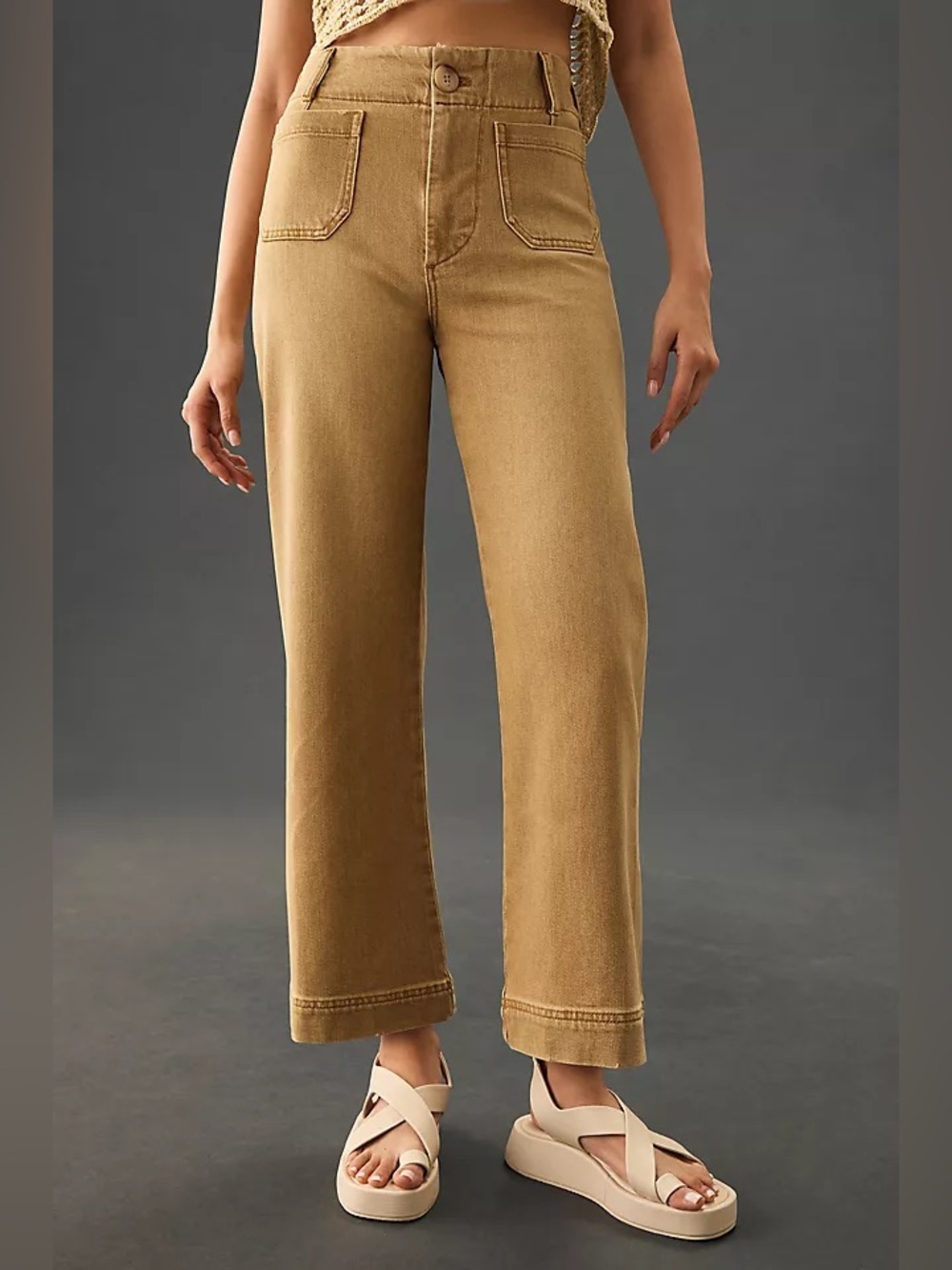 Anthropologie Maeve The Colette Cropped Wide Leg Jeans Tan Camel Khaki Denim 31